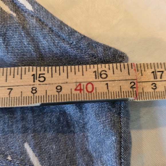 Lilla P Womens XS Blue White Dash Print Cotton Maxi Dress Fringe Hem Button Back - Picture 10 of 12